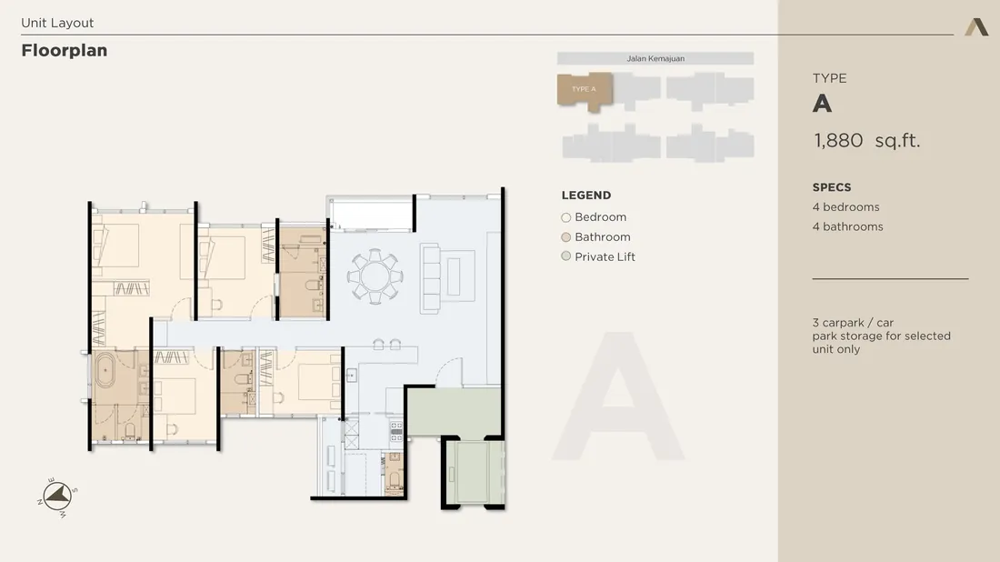Accent Petaling Jaya Type A floorplan — 1,880 sq.ft, 4 bedrooms, 4 bathrooms